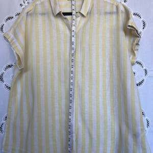 Beach Lunch Lounge Yellow Striped Linen/Cotton Short Sleeve Button Up Shirt Size